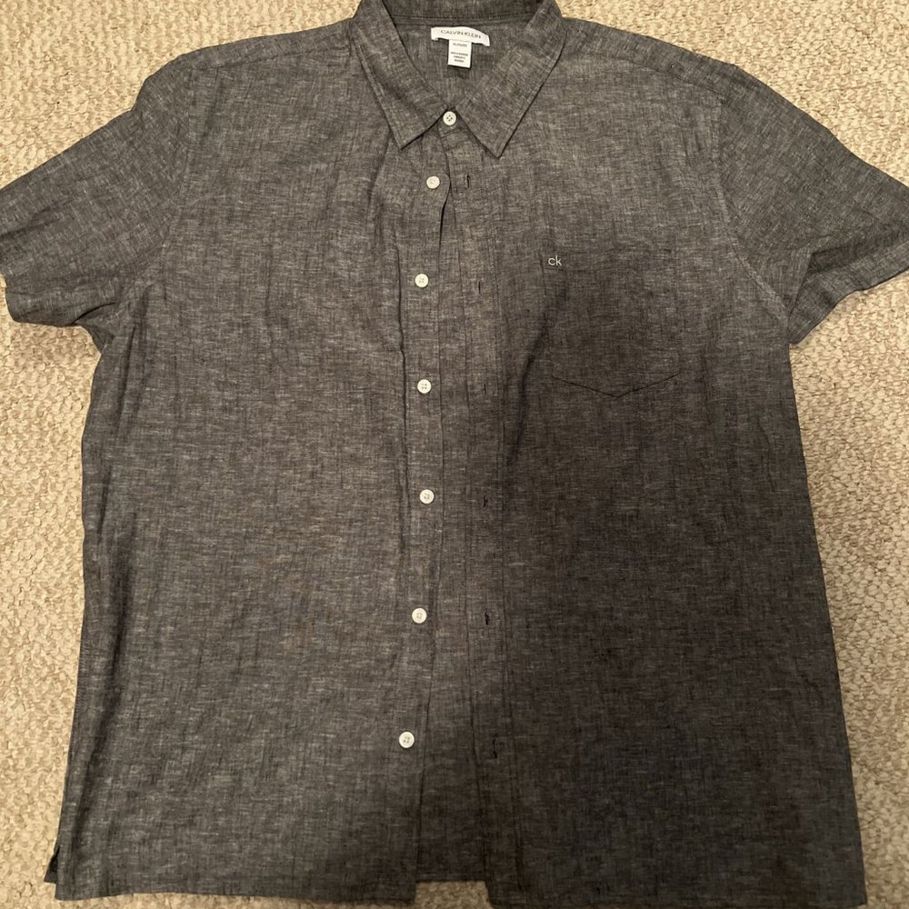 Calvin Klein Mens Shirt Grey XL Classic Fit Short Sleeve Button Up